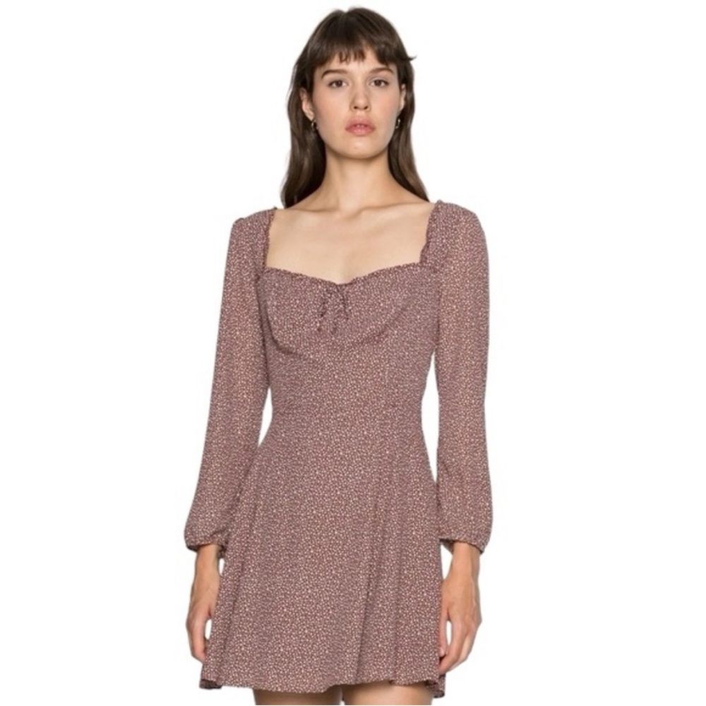 abercrombie & fitch | brown polka dot square neck long sleeve dress